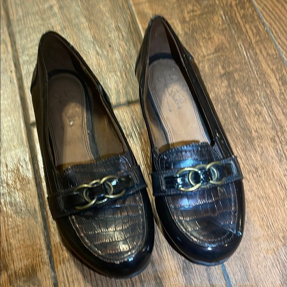 Life Stride Metallic Brown and Gold Flats with Patent Finish